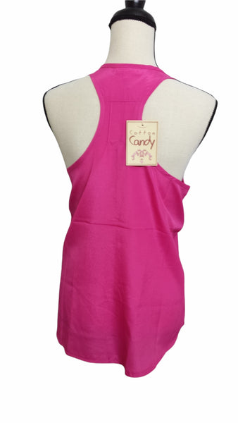 Cotton Candy Pink Tank Top with 3 gold buttons on front Size Large