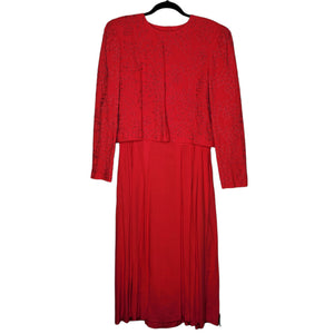 Talbots Vintage Red Embroidered Beaded Long Sleeve Midi Dress Size 14