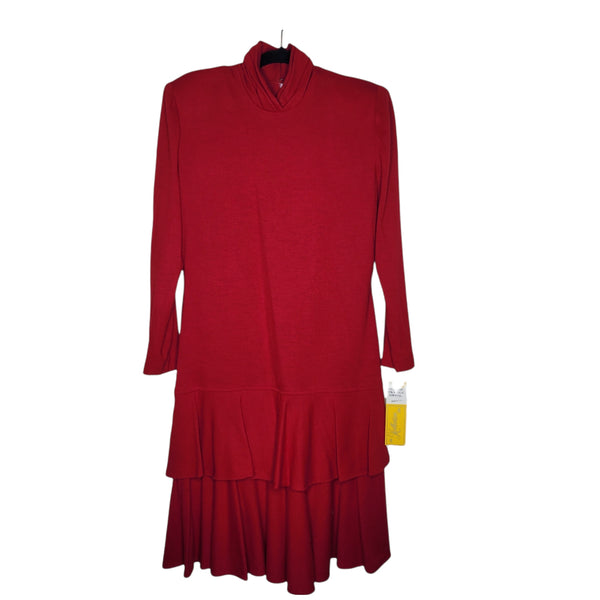 The Kollection Burgundy Long Sleeve Dress Zip Up Back Collar Size 12