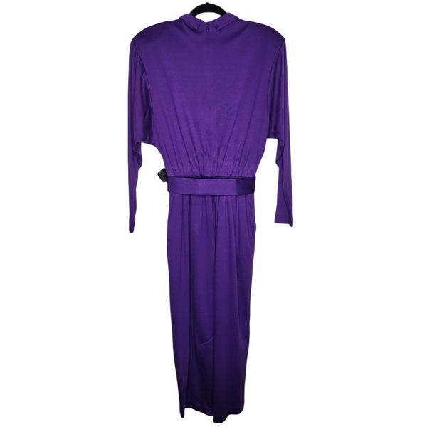 Rosemary Brantley Purple Long Sleeve Purple Dress Collar Pockets Shoulder Pads Back Split Zip Up Back with Belt Size Large