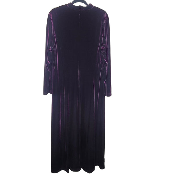 Coldwater Creek Purple Velvet Dress Key Hole Front Long Sleeve Size XL