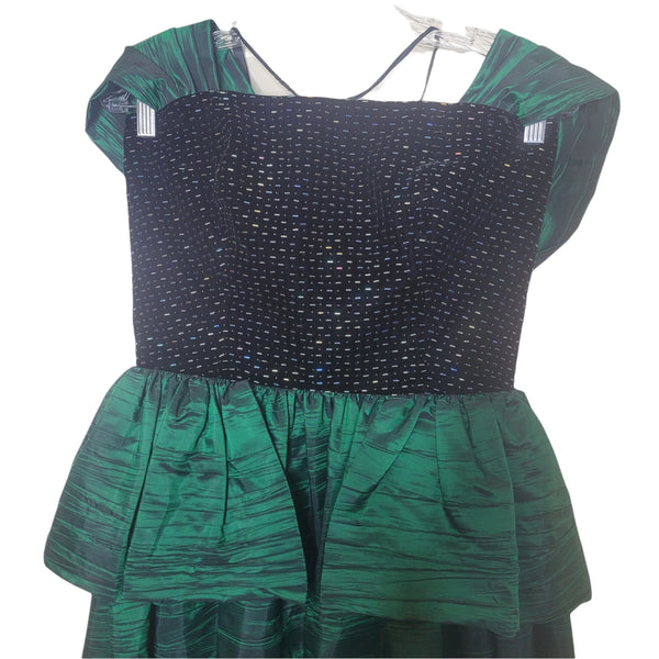 Victoria Royal LTD Vintage Green Black Halter Beaded Dress Size 12