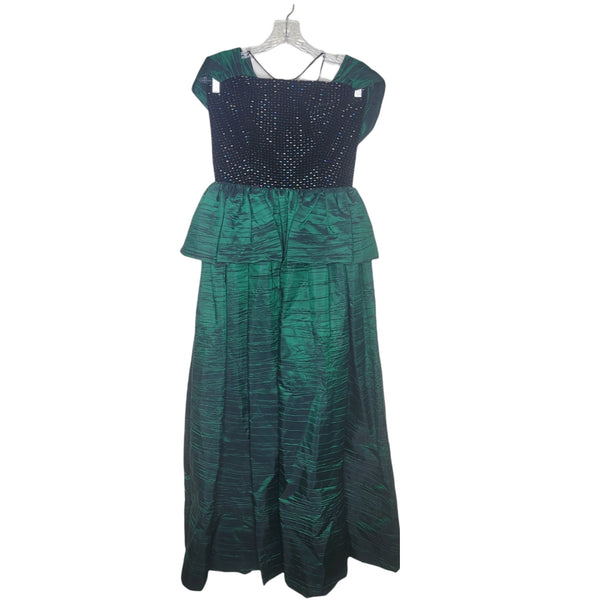 Victoria Royal LTD Vintage Green Black Halter Beaded Dress Size 12