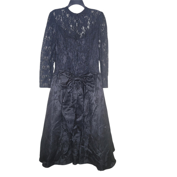 Scott McClintock Vintage Black Lace Floral Design Long Sleeve Dress with Bow Size 14