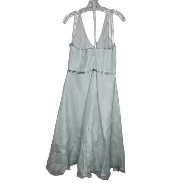 David's Bridal Bridesmaid Dress Green Halter Tulle Tassels Zip Up Back Size 14