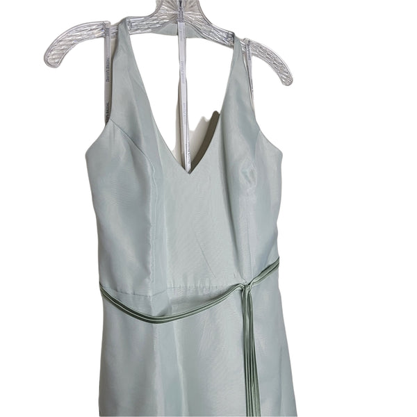 David's Bridal Bridesmaid Dress Green Halter Tulle Tassels Zip Up Back Size 14