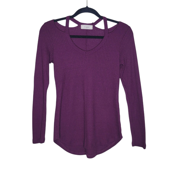 No Comment Purple Waffle Knit Cut Out Long Sleeve Top Size Small