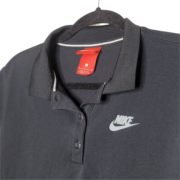 Nike Women's Black Polo Crop Top Collar Stripes Short Sleeve Half Button Up Small
