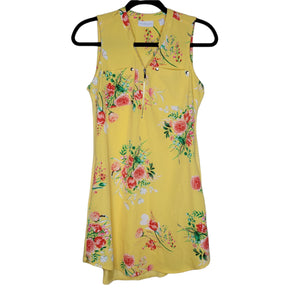 New York and Company Stretch Yellow Floral Sleeveless Dress Size XS
