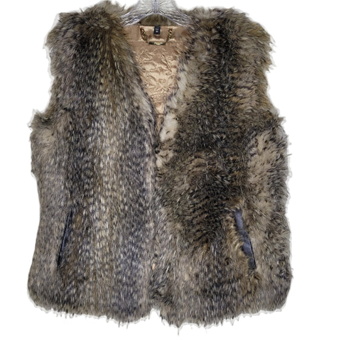 Express Brown Faux Fur Vest Pockets Size Medium