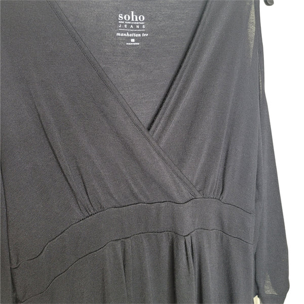 Soho by New York & Company Jeans Black Wrap Style Cold Shoulder 3/4 Sleeve Med