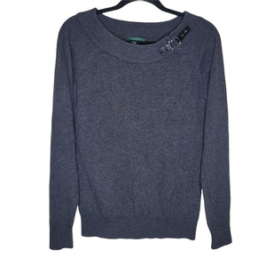 Lauren Ralph Lauren Charcoal Gray Long Sleeve Sweater Faux Leather Buckle Size L
