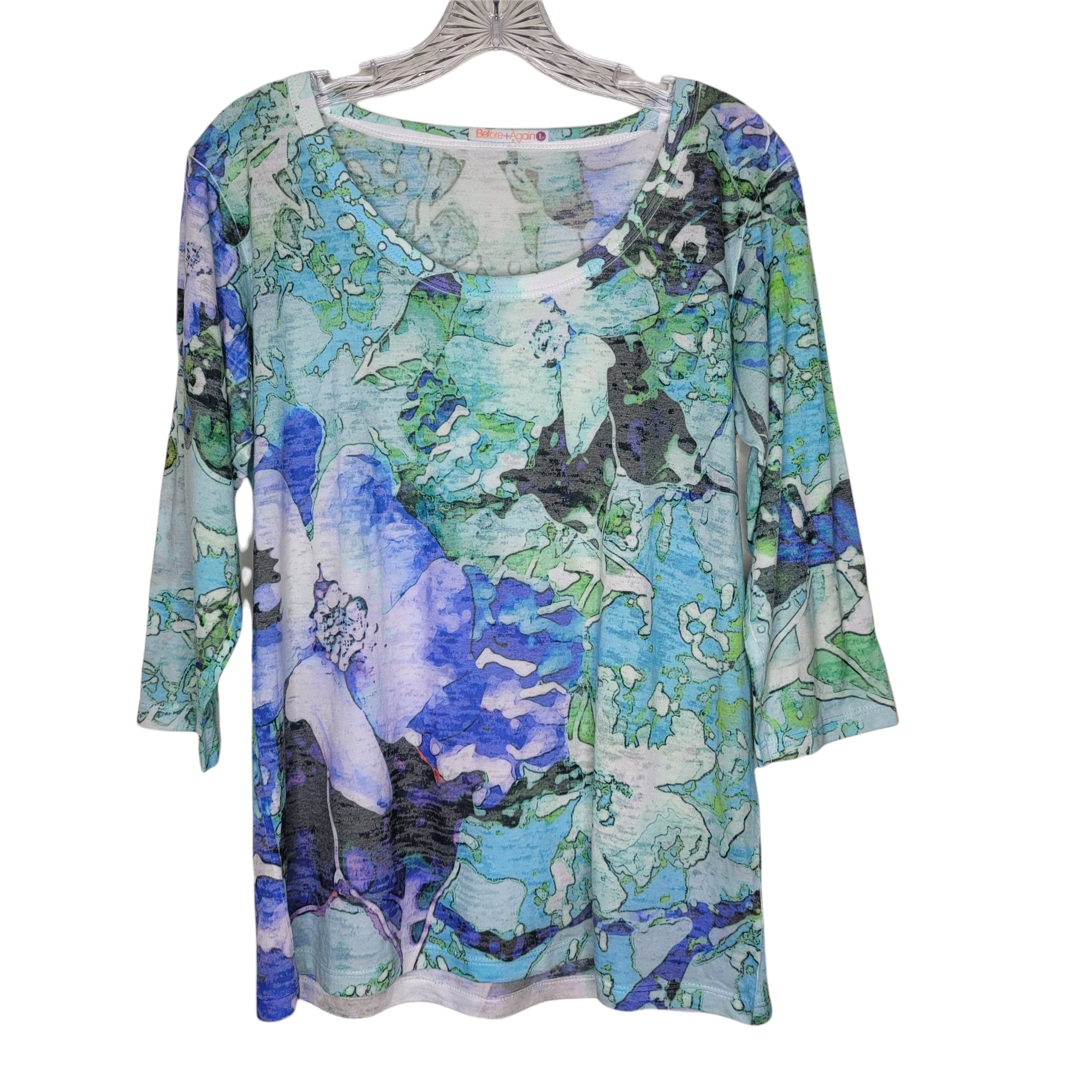 Before + Again Multicolored Floral 3/4 Sleeve Top Size Large