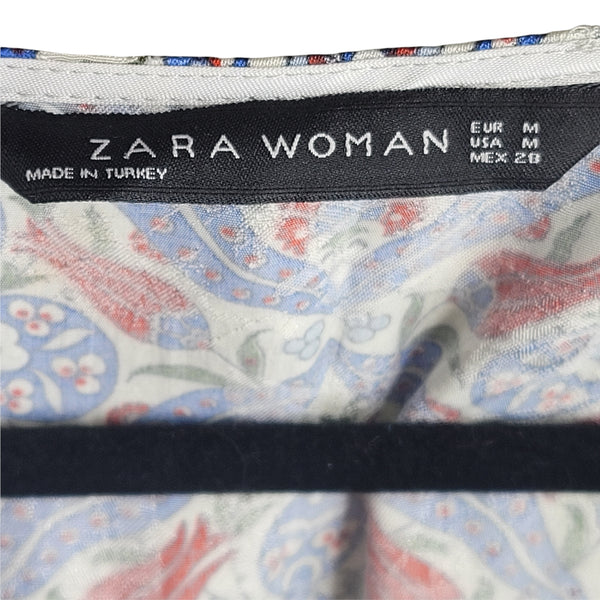 Zara Woman Multicolored Jacquard Print Wrap Style Midi Long Sleeve Dress Medium