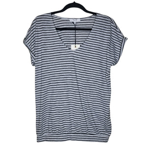 The Sting New with Tags Women's Gray Black Stripe Short Sleeve V-Neck Top Size Medium