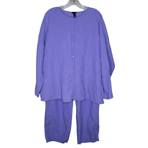 Eileen Fisher 2 Piece Purple Top Pants Irish Linen Size 1X