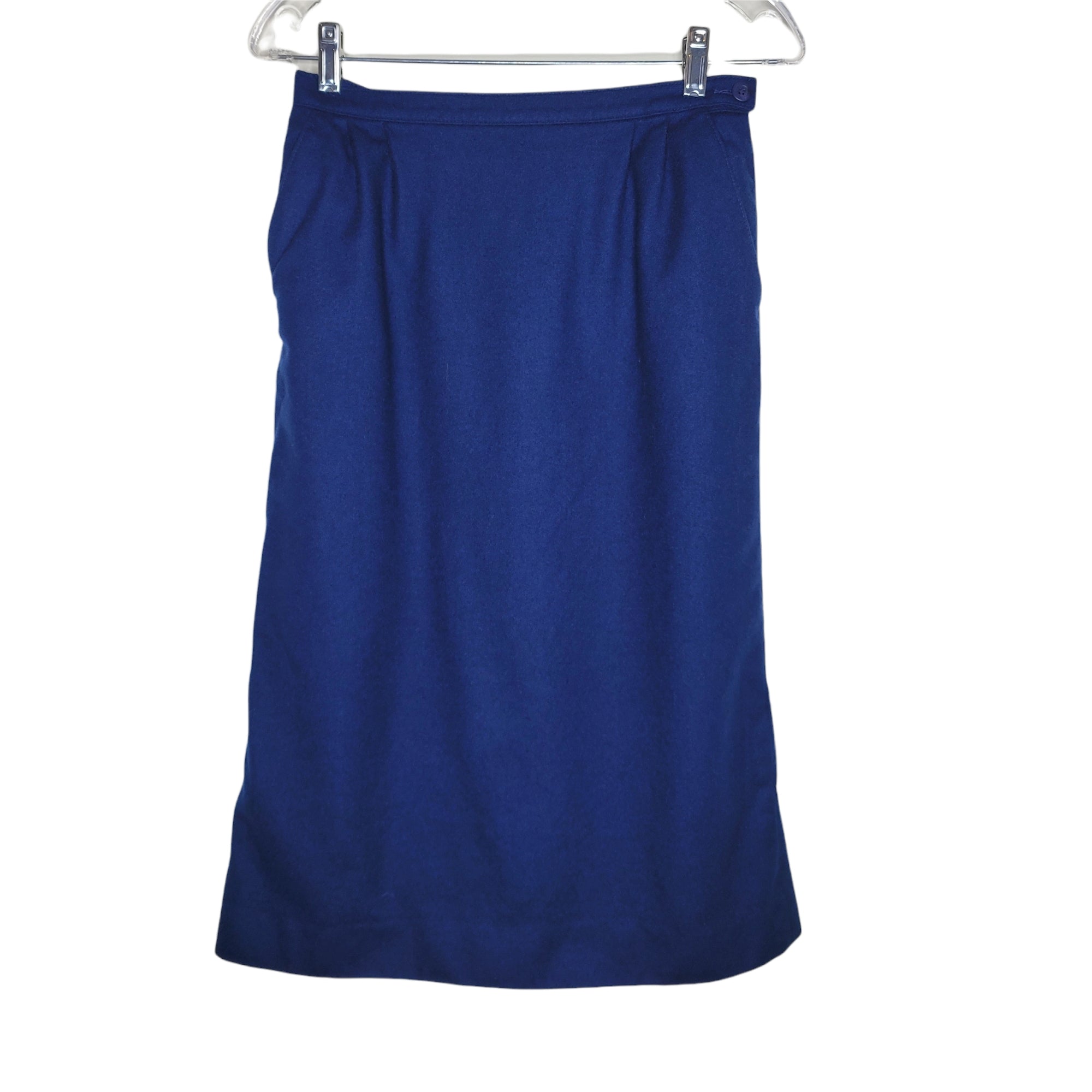 Vintage Pendleton Blue Wool Skirt Pockets Left Side Button Closure