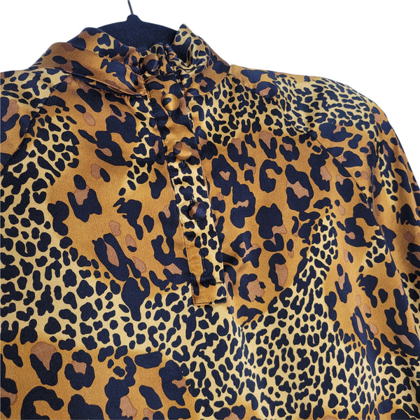Adrianna Papell Vintage Women's Silk Leopard Print Mandarin Blouse Size 12