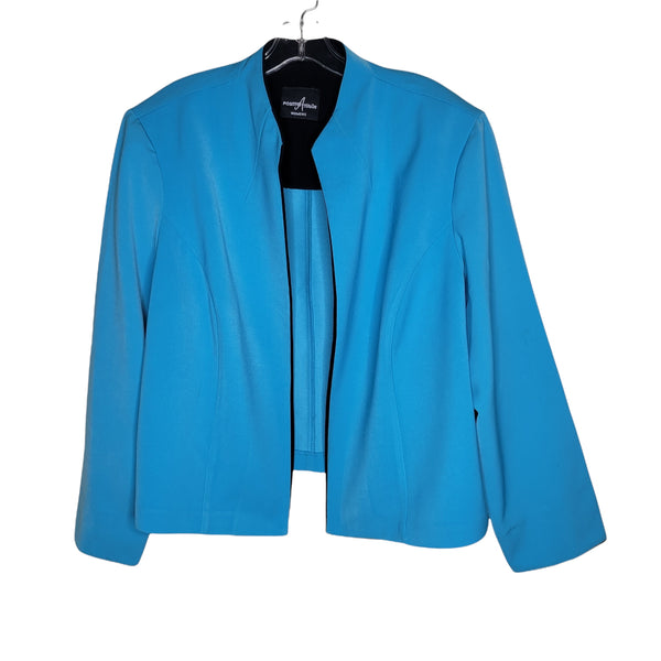 Positive Attitude Baby Blue Black Trim Open Blazer Shoulder Pads Size 22
