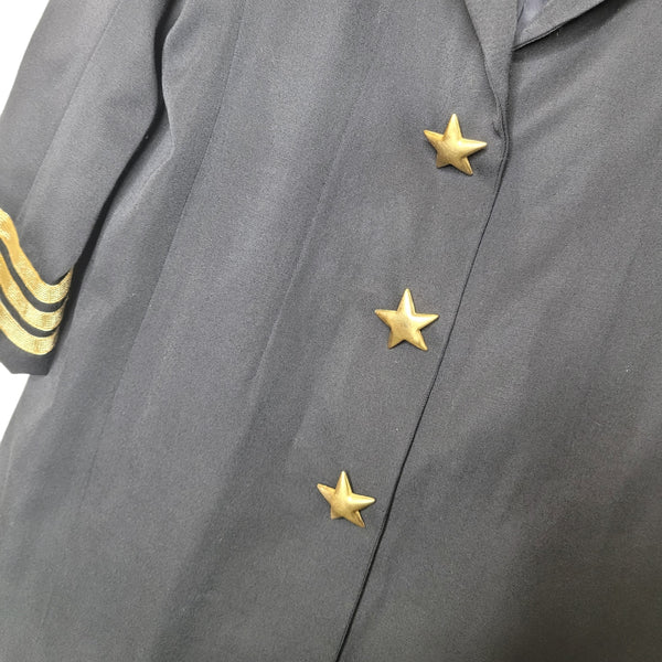 TiongTan Navy Blue Blazer Stars Stripes Shoulder Pads 3/4 Sleeve