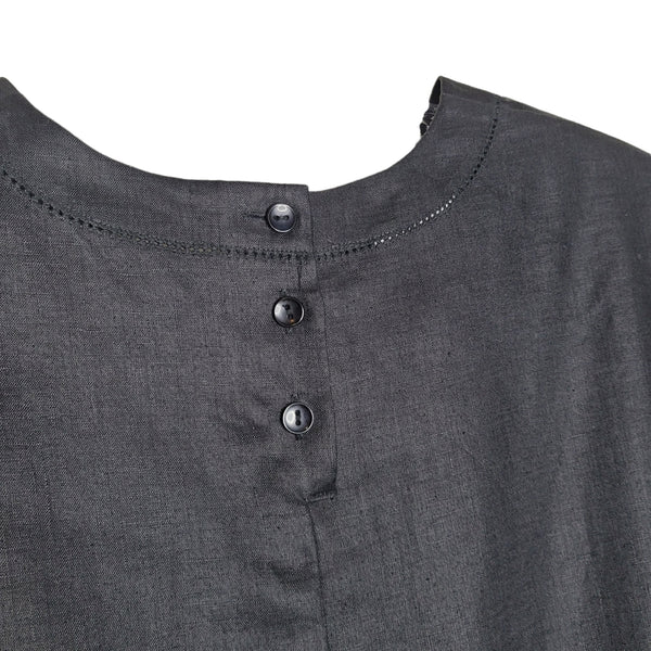 Talbots Vintage Linen Black Short Sleeve Button Up Back Breast Pocket Blouse 18