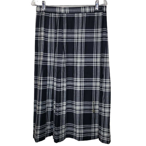 Jos. A. Bank Clothiers Black Cream Plaid Pleated Wool Skirt with Safety Pin 14