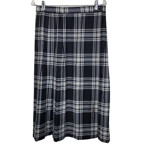 Jos. A. Bank Clothiers Black Cream Plaid Pleated Wool Skirt with Safety Pin 14
