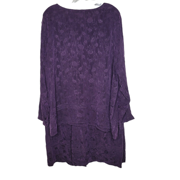 Fenini Vintage Purple 2 Piece Set Long Sleeve Blouse Skirt Leaves Design Size 3X