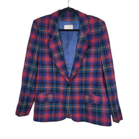 Pendleton Vintage Women's Plaid Virgin Wool Blazer with Shoulder Pads Size 12