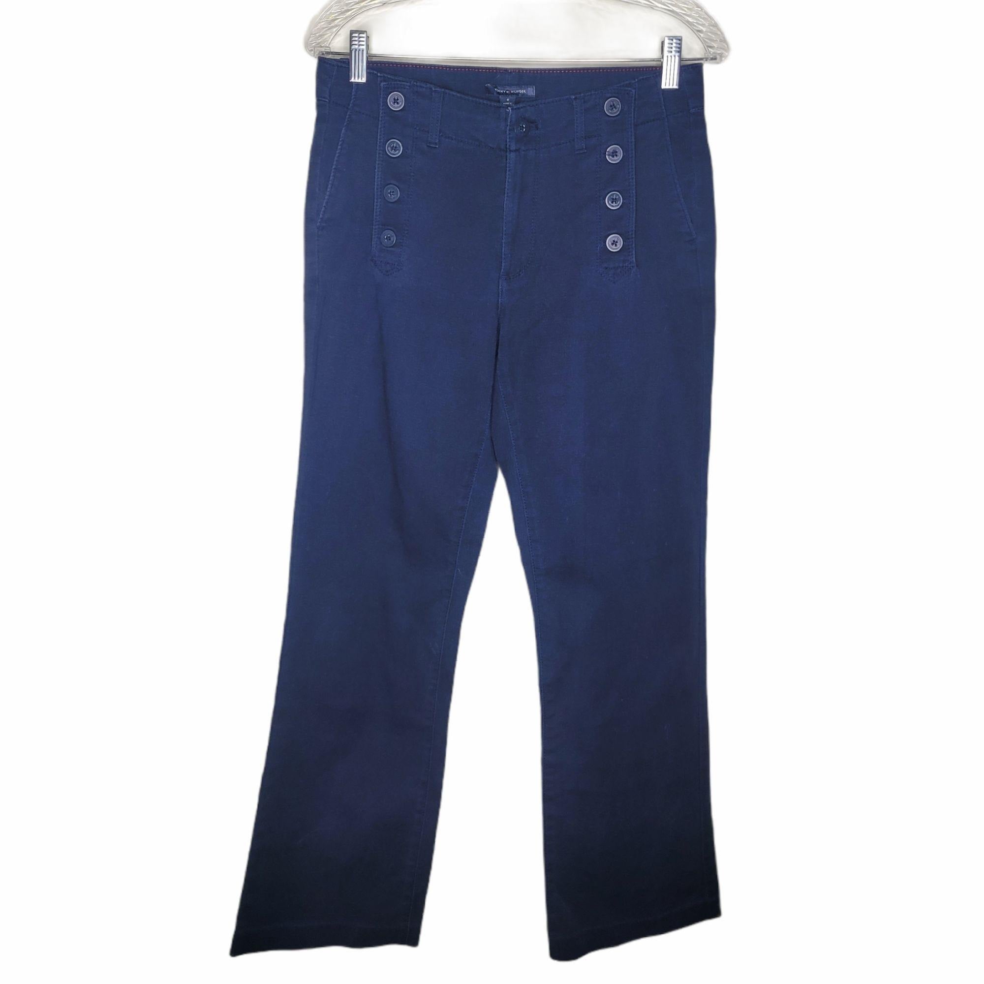 Tommy Hilfiger Women's Blue Pants with Button Accents Size 8