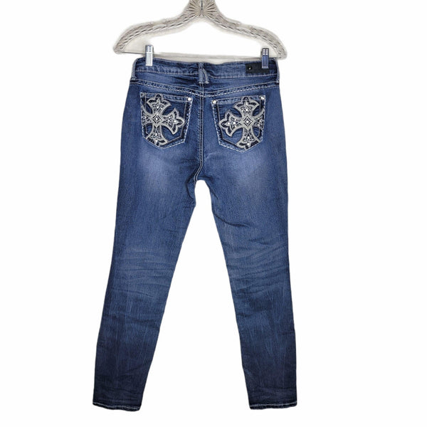 Antique Rivet Blue Shinny Jeans Rhinestones Size 28