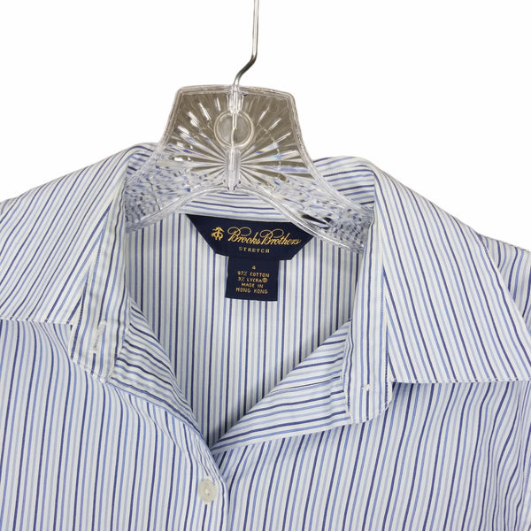 Brooks Brothers Stretch Women's Blue White Vertical Striped Button Up Blouse Size 4