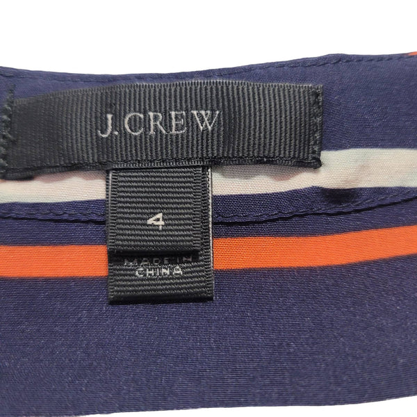 J. Crew Orange Blue White Stripe Short Sleeve Key Hole Front Silk Dress Size 4