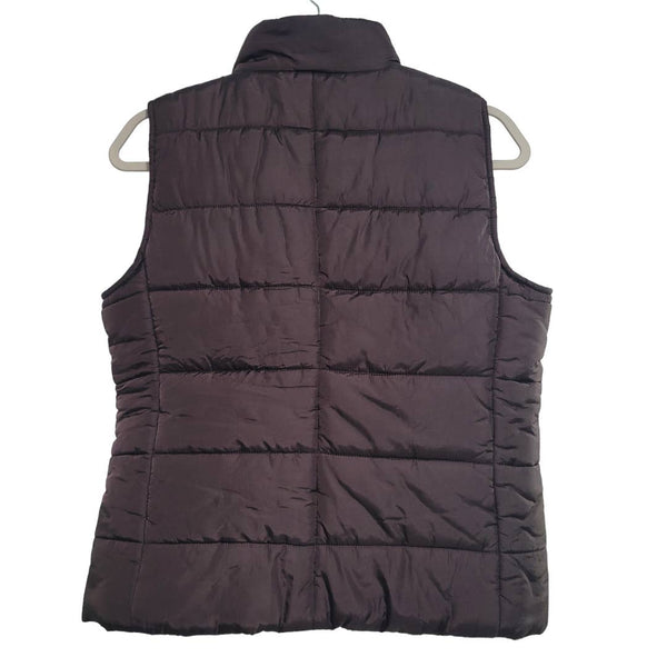 Daisy Fuentes Brown Chocolate Puffer Vest Zip Up Pockets Snaps Size Small
