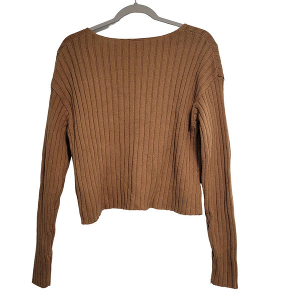 NWT Abound Brown V-Neck Ribbed Crop Sweater Size Small