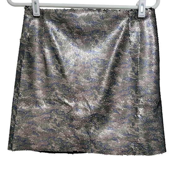 NWT Free People Camo Skinny Sequin Mini Skirt Zip Up Back Size 0
