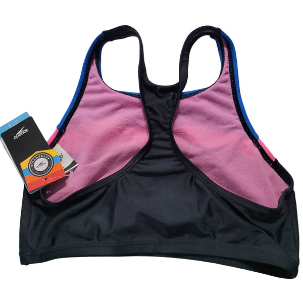 NWT Speedo Girl's Black Pink Blue Racerback Swim Top Size XL/16