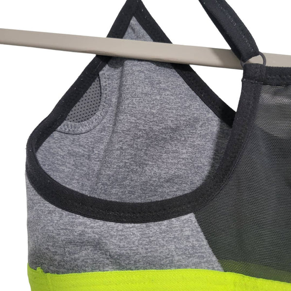 Nike Dri Fit Gray Black Neon Yellow Adjustable Straps Sports Bra Size XS