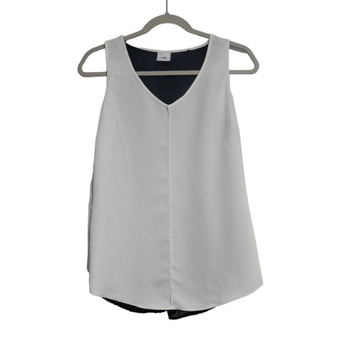 Cabi Domino White Black Sleeveless Split Back V-Neck Lined Blouse Size Small