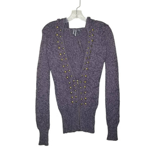 NWT BKE Purple Full Zip Up Acrylic Nylon Wool Sweater Hoodie Studded Size Small