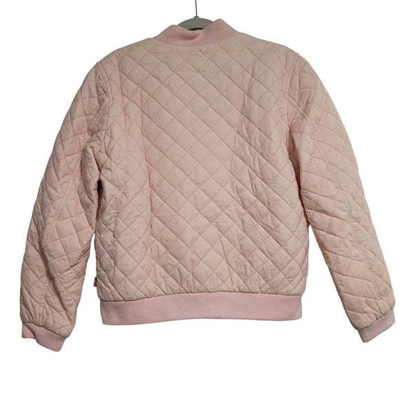 NWT Levi's Pink Peach Blush Diamond Quilted Bomber Jacket Snaps Pockets Small
