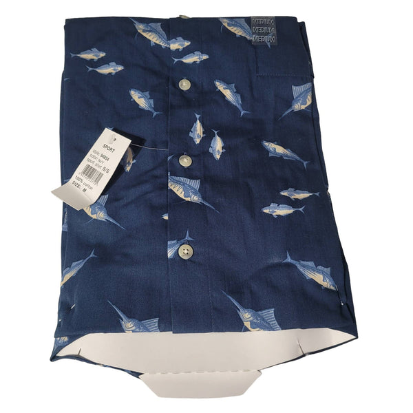 Campia Moda Men's Button Down Short Sleeve Fish Shirt Size Medium