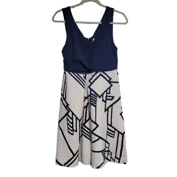 HD in Paris Anthropologie Ardmore Blue White Geometric Sleeveless Dress Size 8