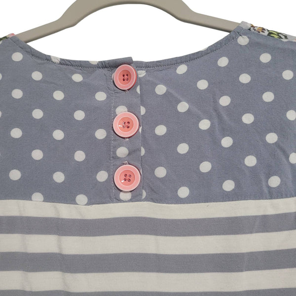 Matilda Jane Picket Fence Gray Stripe Floral Dots Cap Sleeve Small