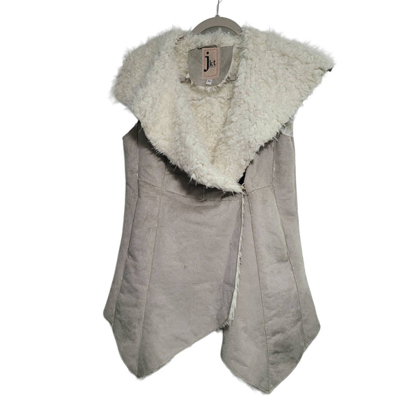 NWT JKT Vegan Sheepskin Vest Anthropologie Tan Pockets Hook and Eye Size XS