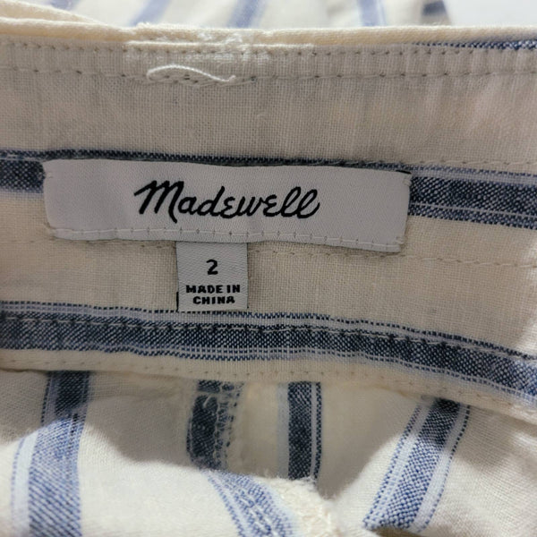 Madewell Portside Ikat Cream Blue Stripes Faux Wrap Skirt Zip Up Pockets Size 2