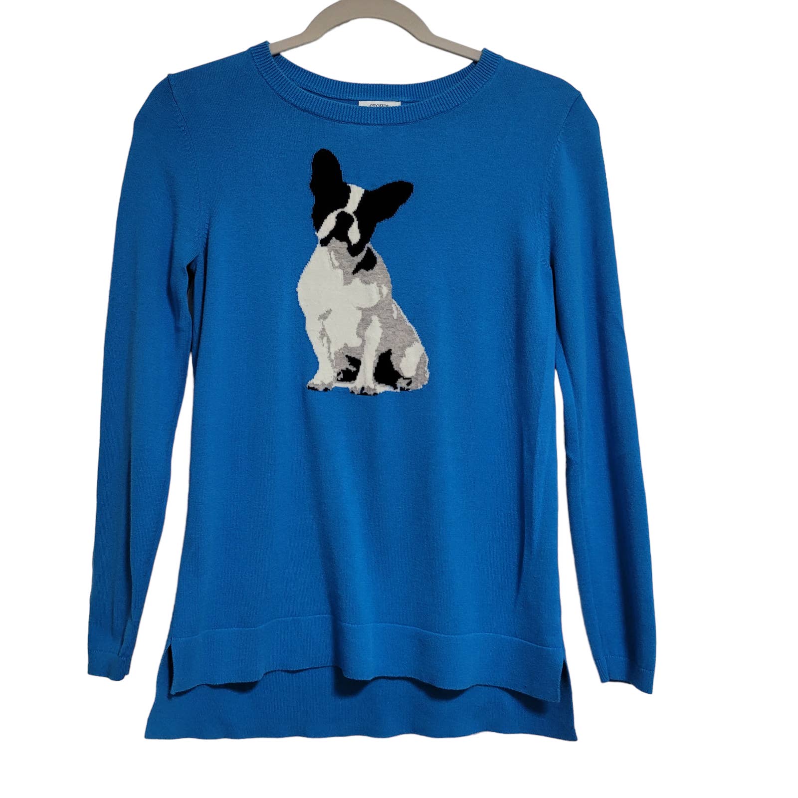 Crown & Ivy Blue French Bulldog Long Sleeve Cotton Sweater Size XS