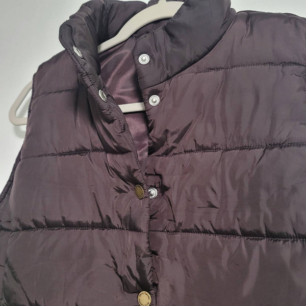 Daisy Fuentes Brown Chocolate Puffer Vest Zip Up Pockets Snaps Size Small