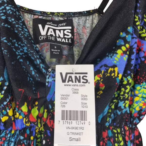 NWT Vans Off The Wall Girl's Black Bright Floral Spaghetti Straps Size Small
