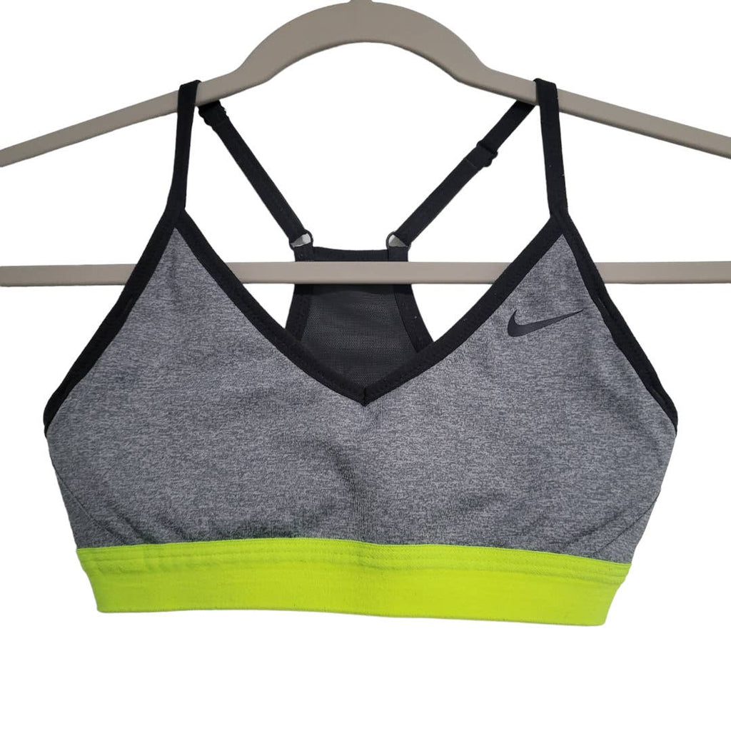 Nike Dri Fit Gray Black Neon Yellow Adjustable Straps Sports Bra Size –